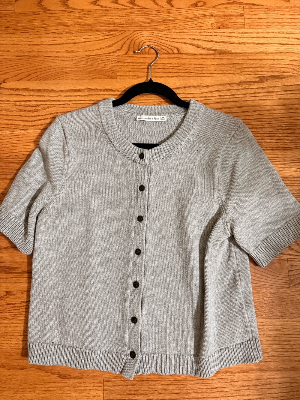 Abercrombie Short Sleeve Crewneck Cardigan Sweater - Light Gray